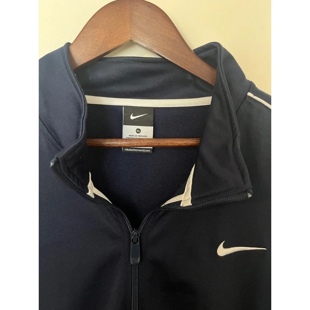 NIKE Men's Zip Up Track Jacket Y2K 2000s Swoosh Logo Striped Sleeve‎ Navy | XL